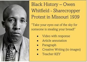 Preview of Black History - Sharecropper Protest 1939 - video, reading, writing with KEY