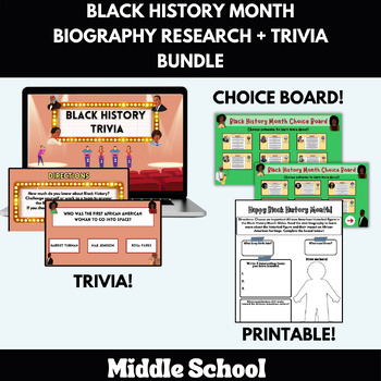 Preview of Black History Month Trivia + Biography Research Reading Passages Middle School