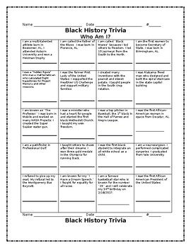 Black History Trivia Who Am I By Monica Cosby Tpt
