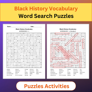 Preview of Black History Vocabulary | English Vocabulary | Word Search Puzzles Activities
