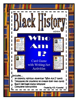 Preview of Black History "Who Am I?" Card Game with Writing & Art Activity