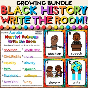 Preview of Black History Write the Room Growing Bundle with Movement & Writing Activities