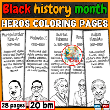 Preview of Black History month Heroes Coloring Bookmarks | African American worksheets