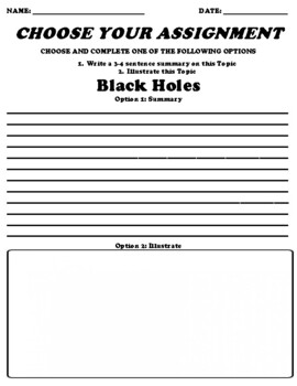 Preview of Black Holes UDL Choice Board Worksheet