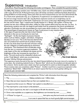 Black Holes and Supernova - Introduction - Reading Activity | TpT