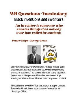 Preview of Black Inventors WH Questions + Vocabulary Worksheet