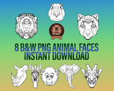 Black and White African Animal Faces Clipart - Png Wildlif