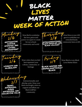 Preview of Black Lives Matter Week of Action Spirit Week Flyer