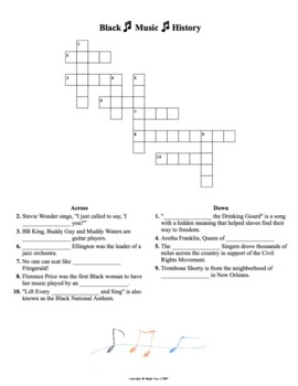 Black Music History Crossword Puzzle by Music Library TpT