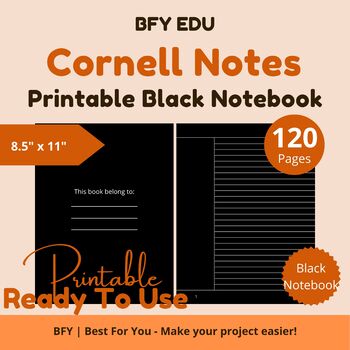 Preview of Black Notebook Cornell Notes Paper 8.5x11 120 pages