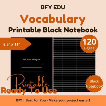 Preview of Black Notebook Vocabulary Paper 8.5x11 120 pages