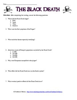 black plague reading worksheet by students of history tpt