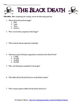 Black Plague Reading Worksheet by Students of History | TpT