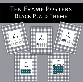 Preview of Black Plaid Theme Ten Frame Number Posters, Wall Decor, Cards