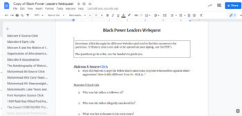 Preview of Black Power Leaders Webquest