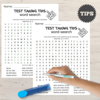 Preview of Test Taking Tips Word Search Test Prep Game
