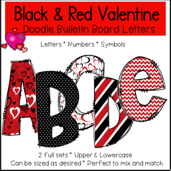 Preview of Black & Red Valentine Doodle Bulletin Board Alphabet Decor Set Valentine's Day