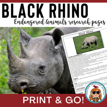 Black Rhino | Endangered Animal research page for animal report | TPT