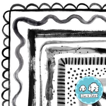 Preview of Black and White Watercolor Border Clipart  - BW Doodle Frames PNG