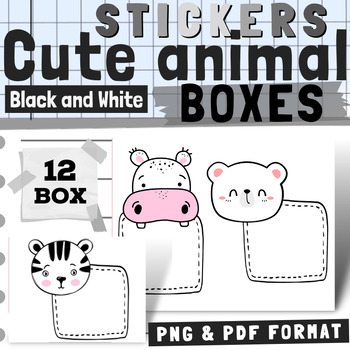 Preview of Black & White Animals Boxes Stickers | Activities, Lessons & Crafting PDF & PNG