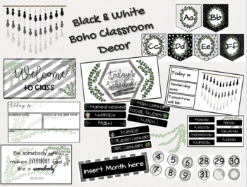 Preview of Black & White Boho Classroom Decor bundle