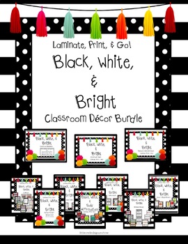 Preview of Black, White, & Bright Classroom Decor Bundle