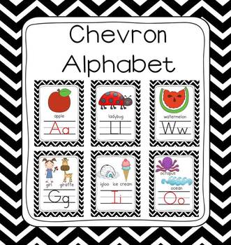 Black & White Chevron Picture Alphabet Border Set (8x10 & 5x7) | TpT