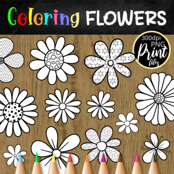 Preview of Black & White Coloring Clipart Daisy Flowers