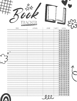Preview of Black & White Cute Illustrative Book Reading Tracker Planner