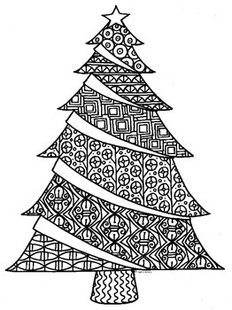 Preview of Christmas Tree Zentangle Coloring Page
