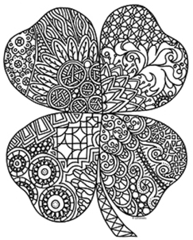 Preview of St. Patrick's Day Four Leaf Clover Shamrock Zentangle Coloring Page