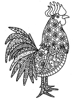 Rooster Zentangle Coloring Page by Pamela Kennedy | TpT
