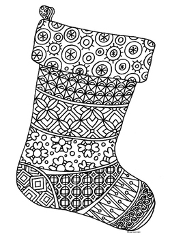 Christmas Stocking Zentangle Coloring Page by Pamela ...