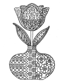 Download Spring Tulip Flower Zentangle Coloring Page by Pamela Kennedy | TpT