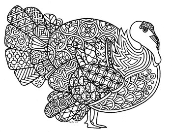 Preview of Turkey Thanksgiving Zentangle Coloring Page