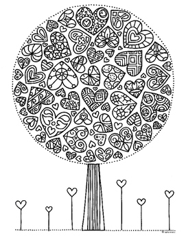 Valentine Heart Tree Zentangle Coloring Page by Pamela Kennedy | TpT