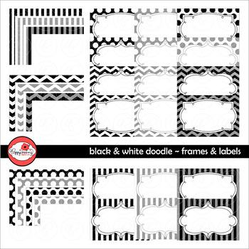 Preview of Black & White Doodle Frames and Labels Digital Borders Clipart by Poppydreamz