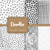 Black & White Doodle Pattern Papers Digital Backgrounds