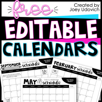 Preview of Free Monthly Calendars 2023-2028 | EDITABLE