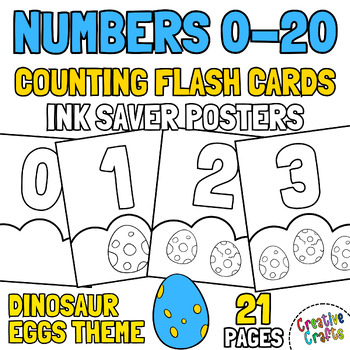 Preview of Black & White Flash cards Counting Numbers 0 to 20: Ink Saver Dinosaur Egg Theme