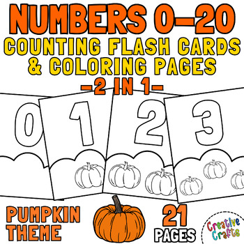 Preview of Black & White Flash cards Counting Numbers 0 to 20: Ink Saver Fall Pumpkin Theme