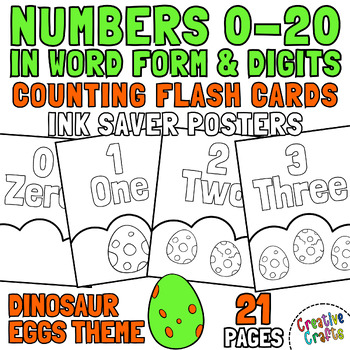 Preview of Black & White Flashcards Counting Numbers 0-20 Digits & Word Form: Dinosaur Eggs