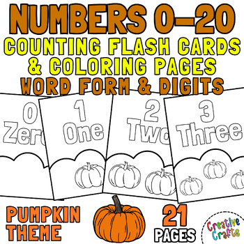 Preview of Black & White Flashcards Counting Numbers 0-20 Digits & Word Form: Pumpkin Theme