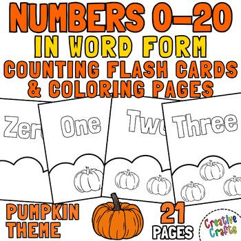 Preview of Black & White Flashcards Counting Numbers 0-20 in Word Form: Pumpkin Theme
