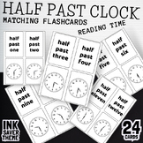 Black & White Half Past Time Clock Reading Flashcards in L