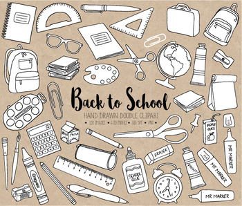 Black White Hand Drawn Doodle Back To School Clipart 100 Images