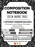 Black & White Marble Composition Notebook Desk Name Tags: 