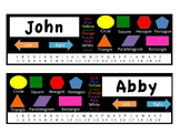Black & White Name Tags with Letters, Numbers 1-20, Shapes