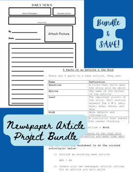 Preview of Black & White Newspaper Article Template + Structure Outline BUNDLE 5 Parts Hook