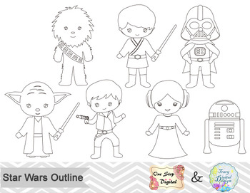 Preview of Black White Outline Star Wars Digital Clip Art